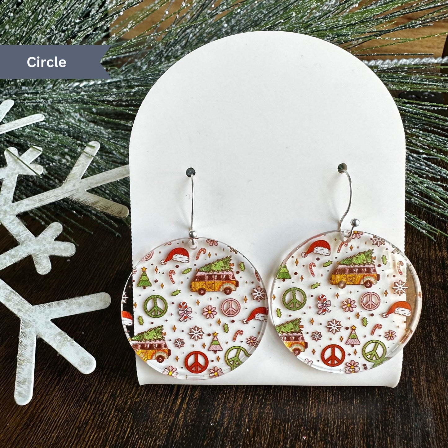 Groovy Christmas, Hippie Chrismtas, Christmas Earrings, Peace and Love, Christmas Van, 70s Hippy, Retro Christmas, Flower Child