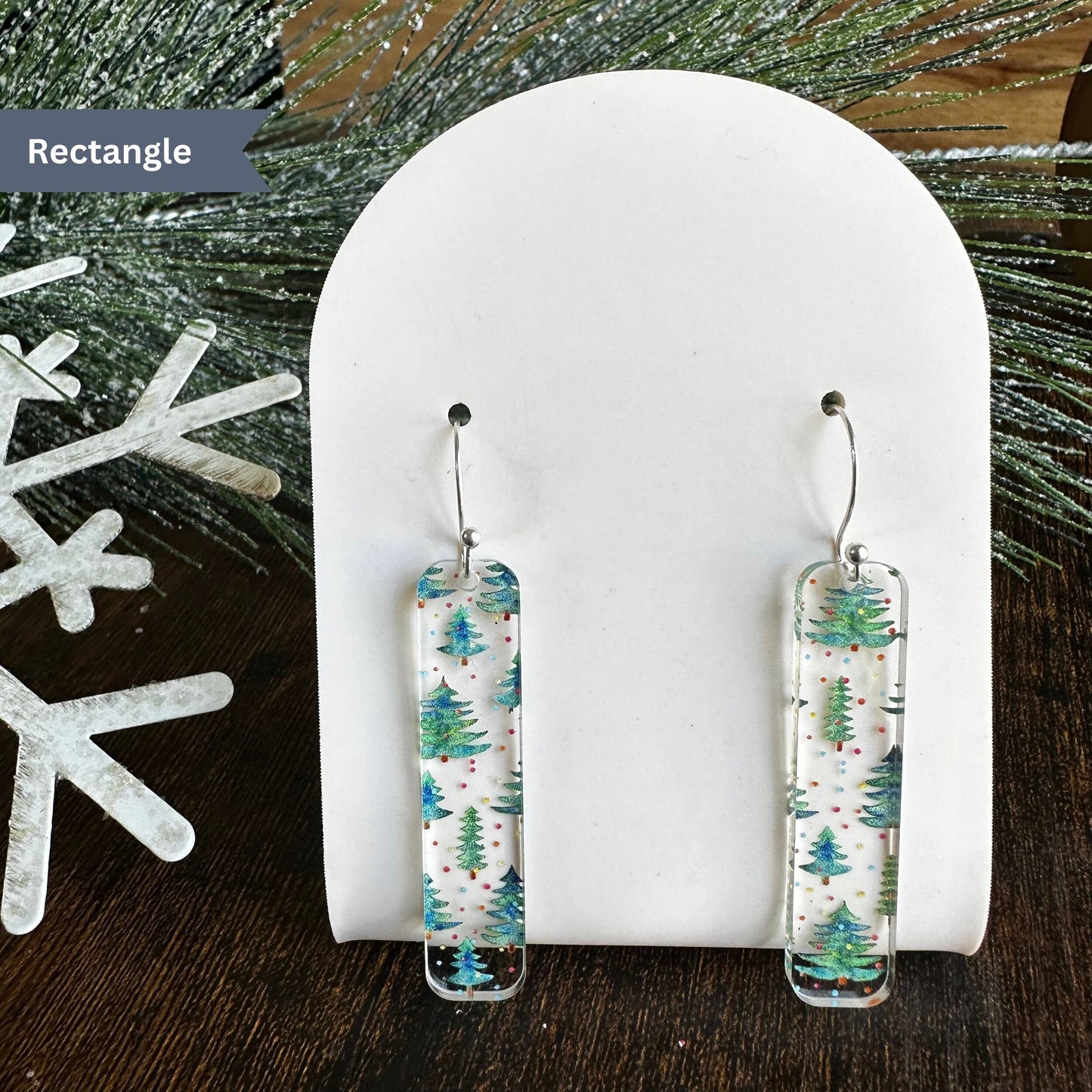 Christmas Earrings, Christmas Earrings Dangle, Christmas Tree Earrings, Watercolor Christmas Tree, Christmas Gift, Holiday, Xmas