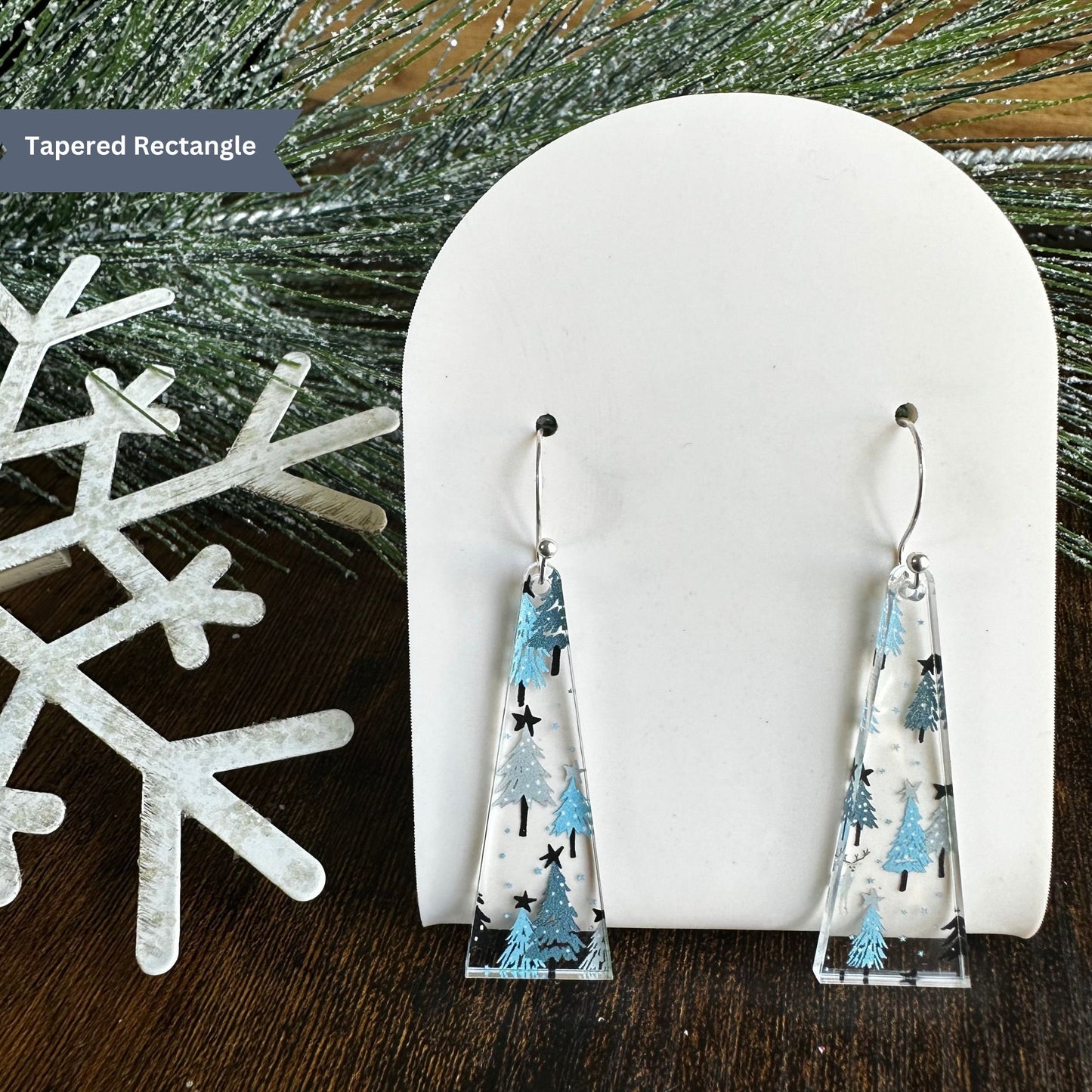 Winter Earrings, Christmas Tree Earrings, Blue Christmas, Christmas Earrings, Holiday Earrings, Winter Wonderland, Dangle Earrings, Acrylic