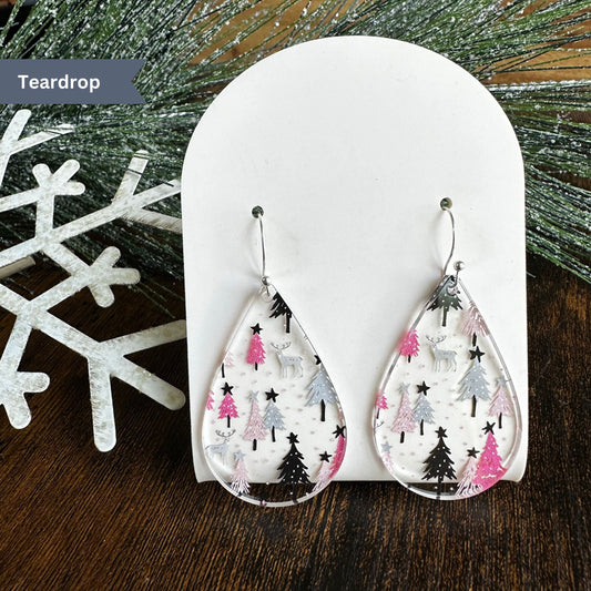 Holiday Earrings, Pink Christmas, Christmas Earrings, Winter Earrings, Holiday Gift, Christmas, Gift, Christmas Dangle, Pink Earrings