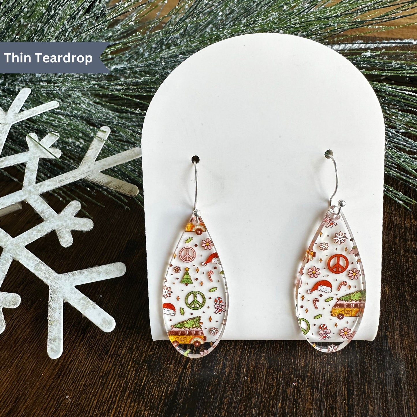 Groovy Christmas, Hippie Chrismtas, Christmas Earrings, Peace and Love, Christmas Van, 70s Hippy, Retro Christmas, Flower Child