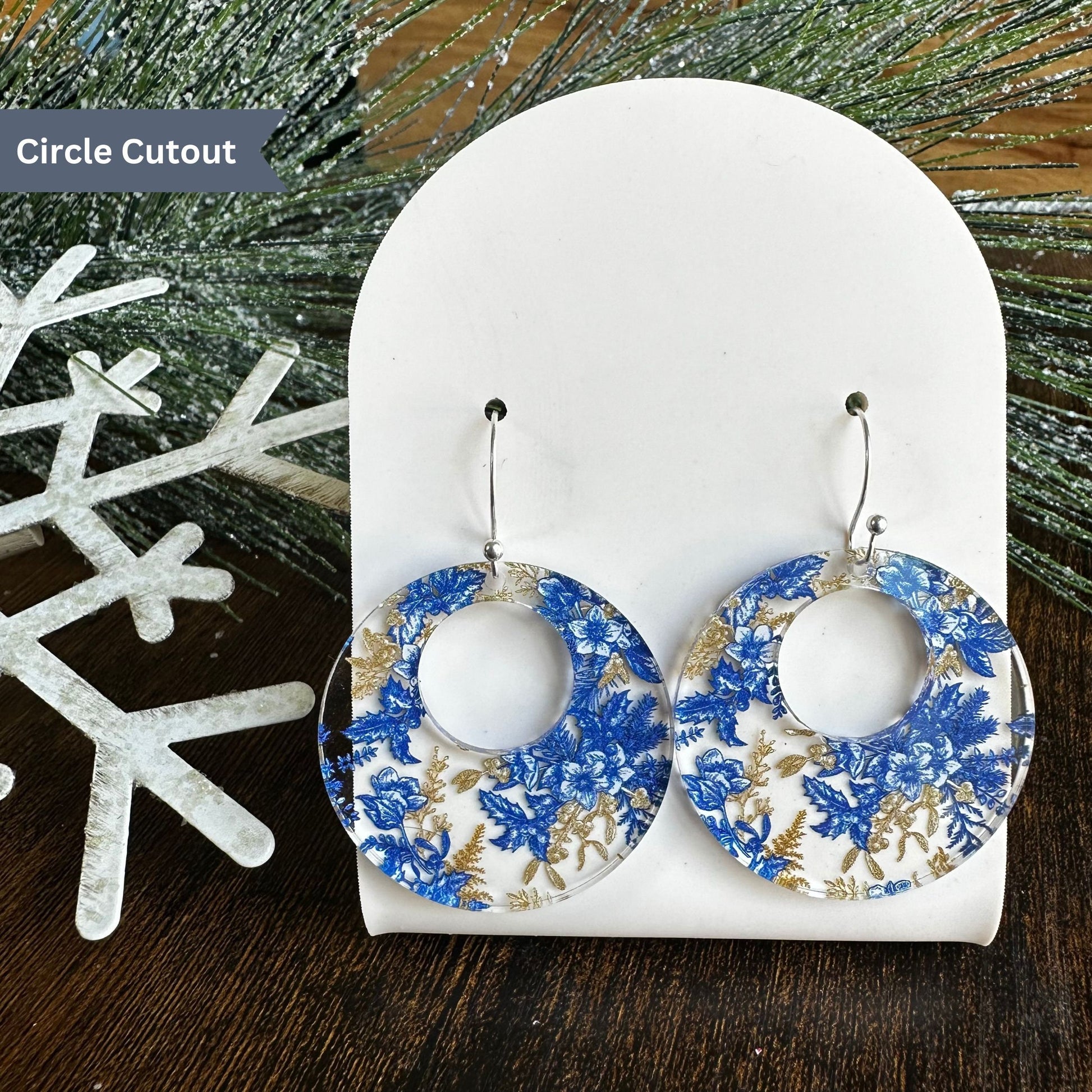 Vintage Earrings, Vintage Floral Earrings, Blue Earrings, Blue and Tan, Vintage Christmas, Christmas Floral, Holiday Earrings, Classy