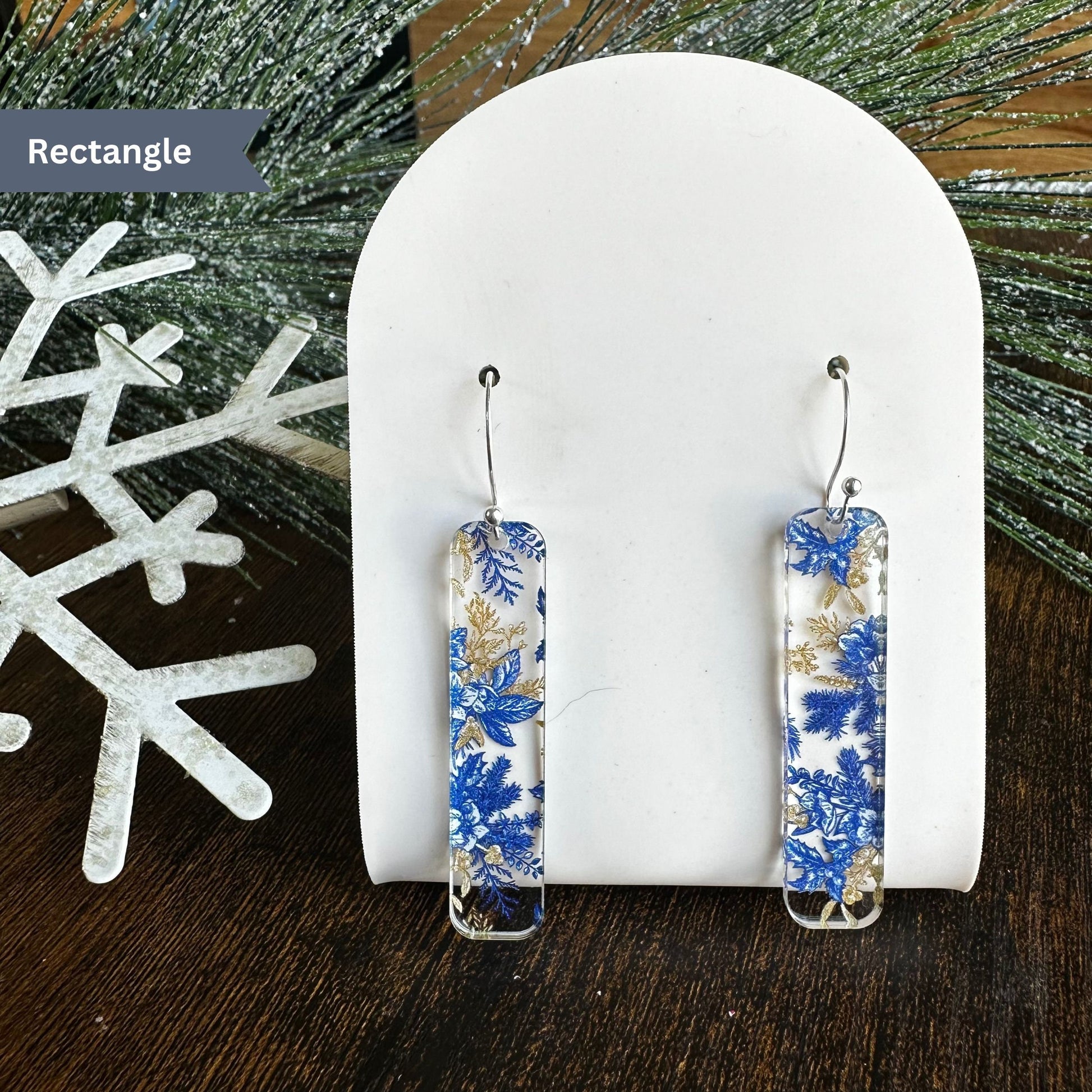 Vintage Earrings, Vintage Floral Earrings, Blue Earrings, Blue and Tan, Vintage Christmas, Christmas Floral, Holiday Earrings, Classy