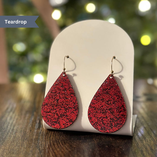 Dangle Earrings, Glitter Earrings, Red Glitter, Sparkly, Dangle Christmas, Valentines Earrings, Classy Earrings, Chunky Glitter