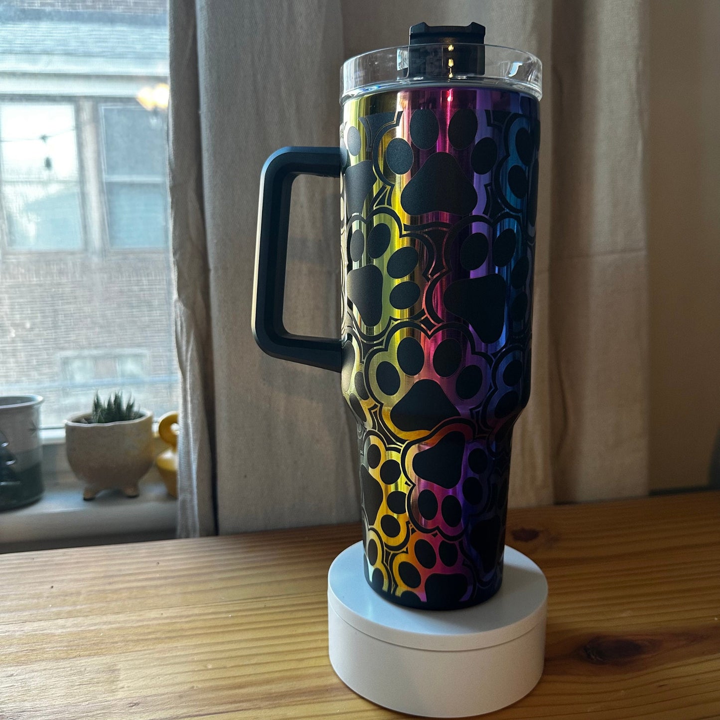 40 oz Tumbler with Handle, Dog Lover Tumbler, Dog Lover Gift, Rainbow Tumbler, Laser Engraved Tumbler, Insulated Tumbler, Tumbler with Straw