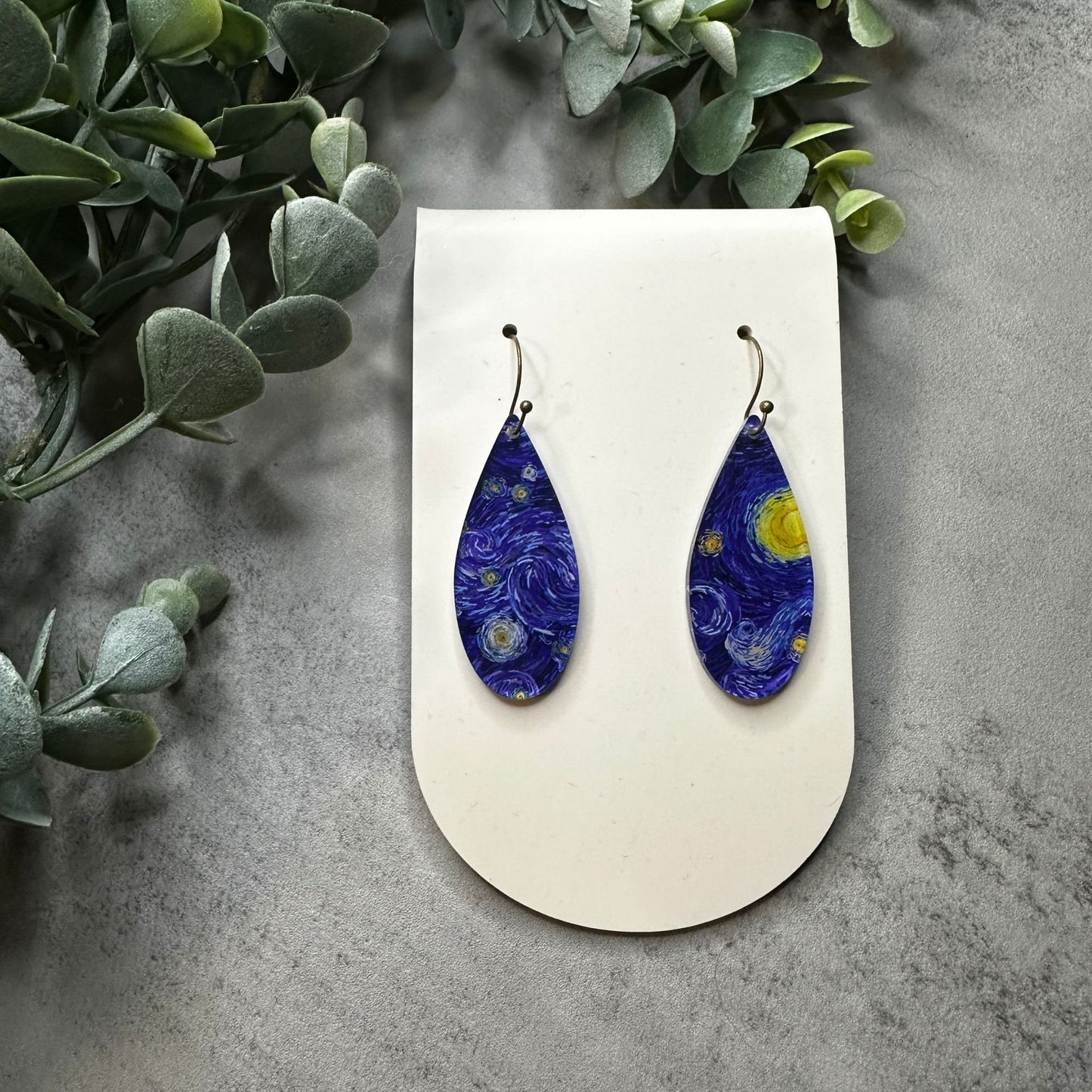 Starry Night Earrings, Van Gogh, Fine Art Earrings, Artist Jewelry, Night Sky, Blue Swirls, Impressionist, Impressionism