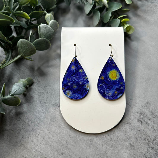 Starry Night Earrings, Van Gogh, Fine Art Earrings, Artist Jewelry, Night Sky, Blue Swirls, Impressionist, Impressionism