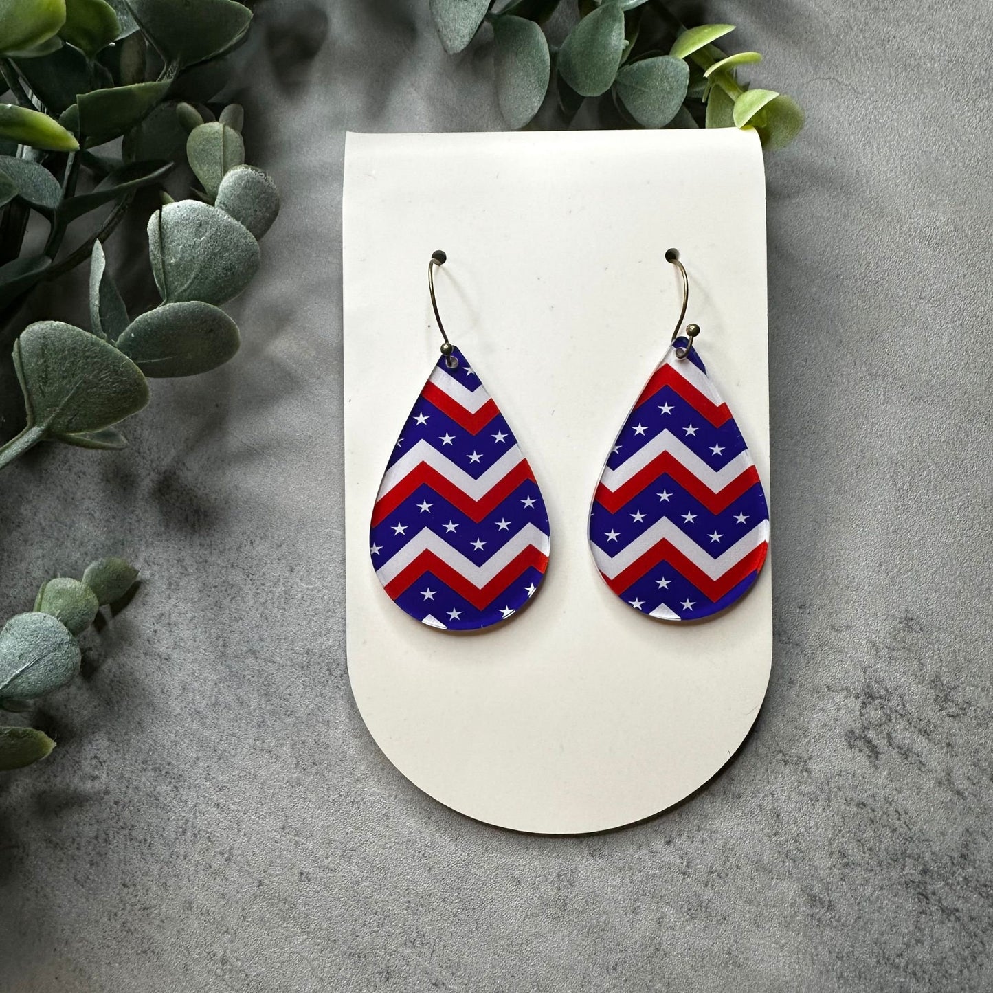 Patriotic Earrings, 4th of July Earrings, USA Earrings, Stars and Stripes, Freedom, Independence Day, Red White and Blue Earrings, Chevron