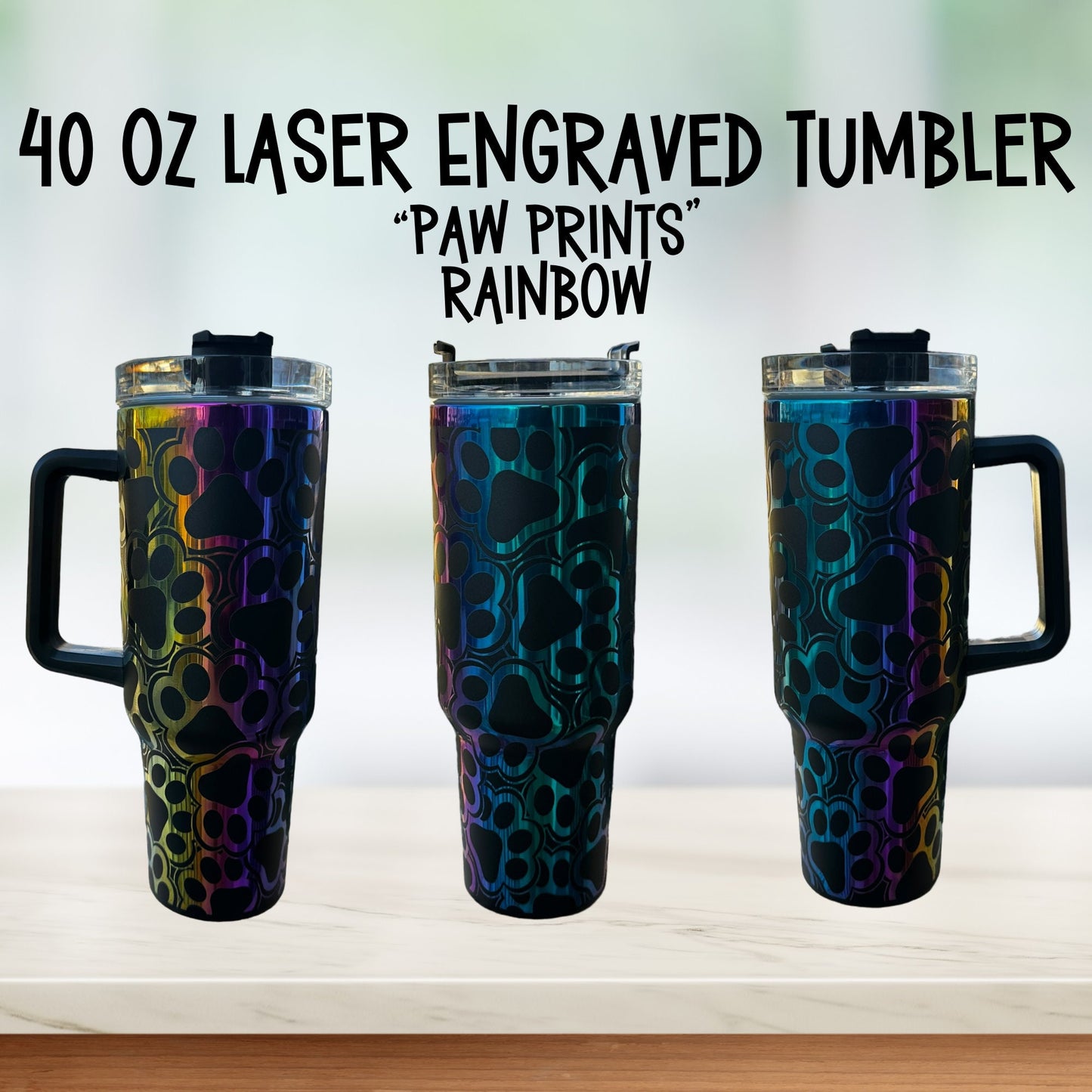 40 oz Tumbler with Handle, Dog Lover Tumbler, Dog Lover Gift, Rainbow Tumbler, Laser Engraved Tumbler, Insulated Tumbler, Tumbler with Straw