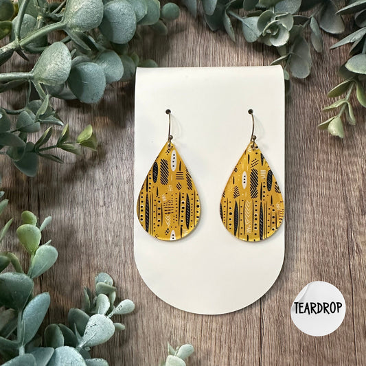 Boho Earrings, Tribal Earrings, Western Earrings, Mustard Yellow, Dangle Earrings, Gift for Her, Acrylic, Yellow Earrings, Boho Chic