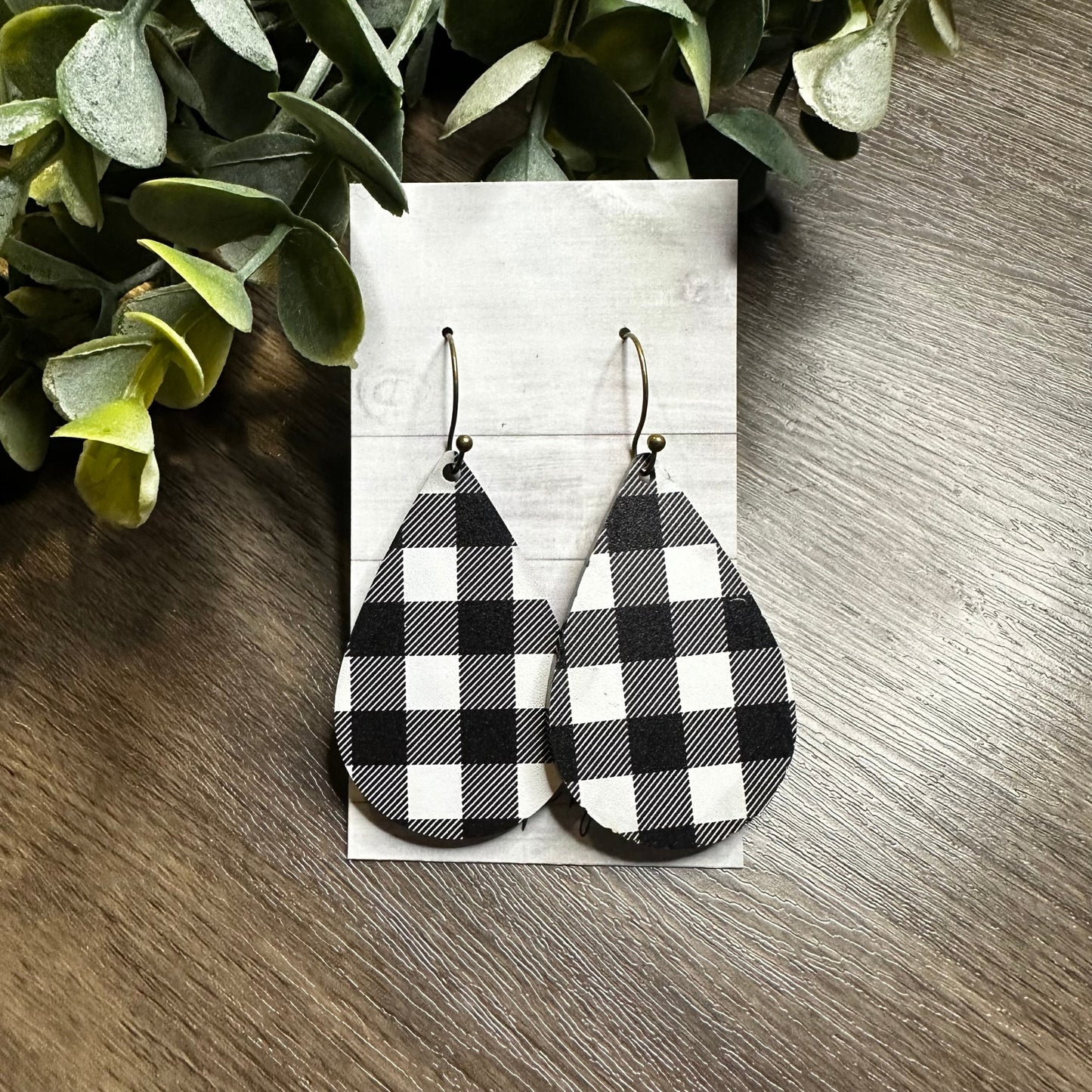 Buffalo Plaid Earrings, Black and White Dangle Earrings, Lightweight Dangle Earrings, Christmas Gift, Plaid Jewelry, Gift for Her