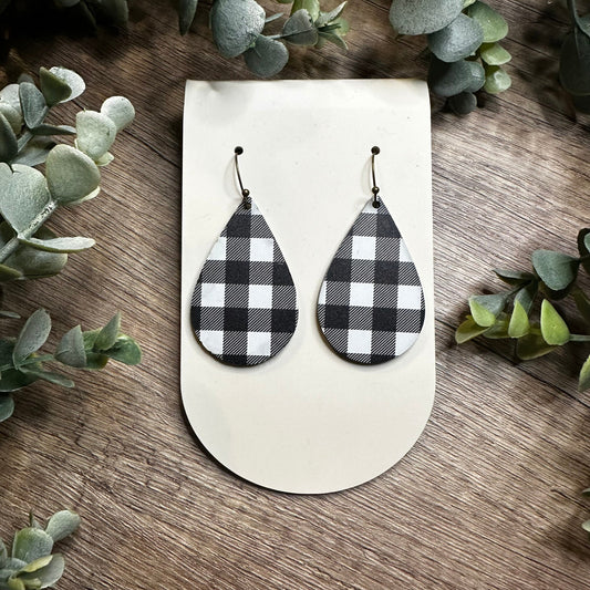 Buffalo Plaid Earrings, Black and White Dangle Earrings, Lightweight Dangle Earrings, Christmas Gift, Plaid Jewelry, Gift for Her