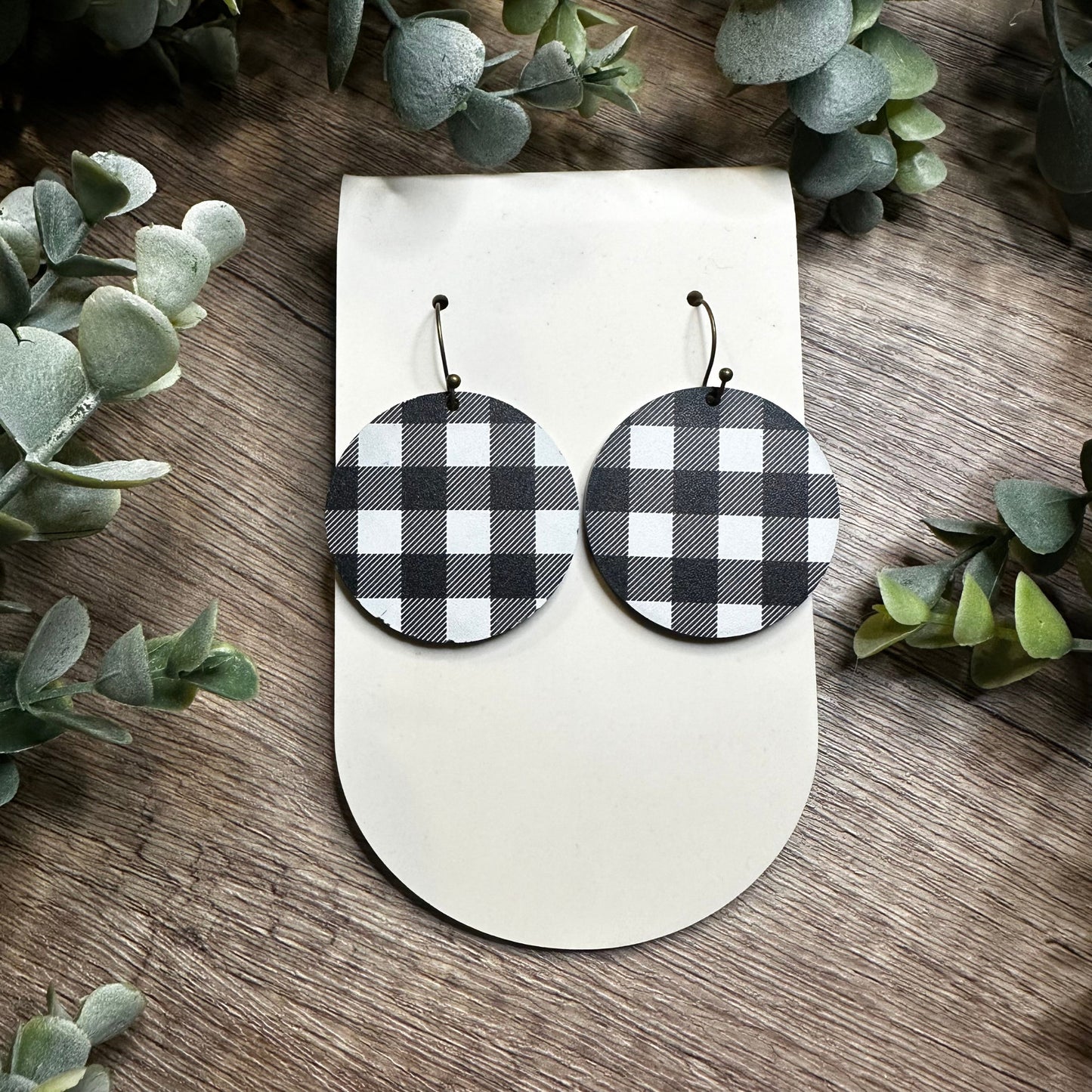 Buffalo Plaid Earrings, Black and White Dangle Earrings, Lightweight Dangle Earrings, Christmas Gift, Plaid Jewelry, Gift for Her