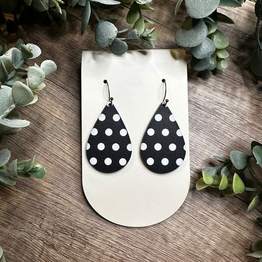 Polka Dot Earrings, Black and White Earrings, Dangle Earrings, 50s Retro Earrings, Little Black Dress, Teacher Earrings, Classy Earrings