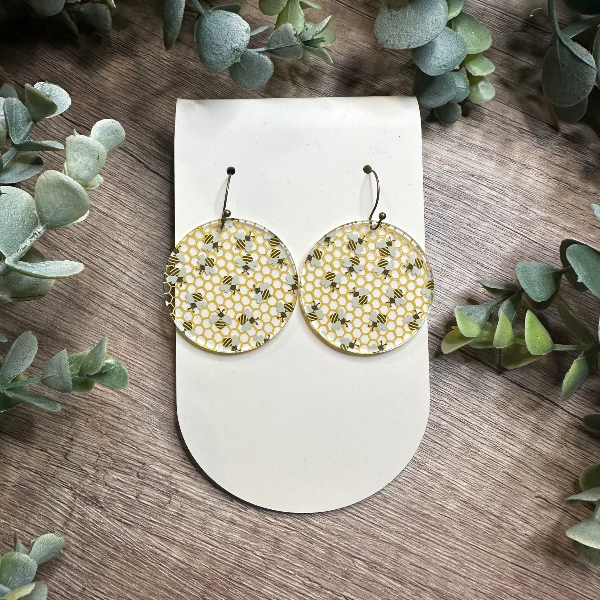 Bee Earrings, Honeycomb Earrings, Dangle Earrings, Cute Earrings, Gift for Her, Teacher Earrings, Bumblebee, Honeybee