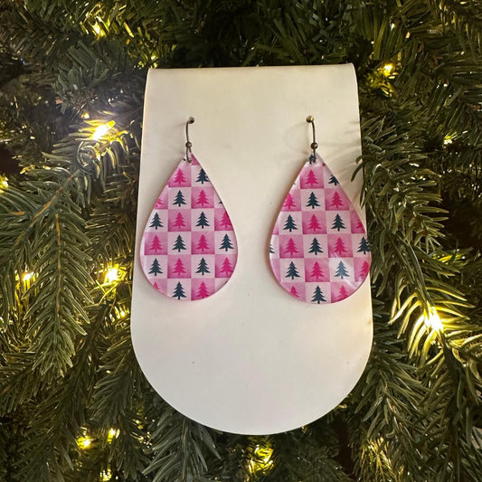 Pink Christmas, Retro Christmas Earrings, Fun Christmas Earrings, Dangle Earrings, Funky, Gift for Her, Holiday Earrings, Unique Christmas