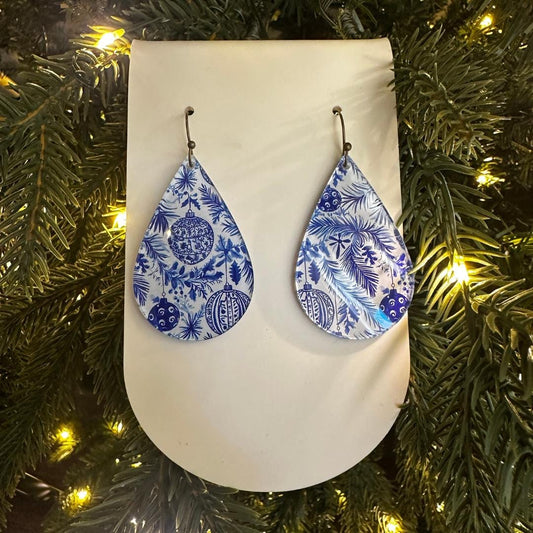 Chinoiserie Earrings, Christas Earrings, Ornaments, Bauble, Elegant Earrings, Holiday Accessories, Christmas Jewelry, Blue Christmas