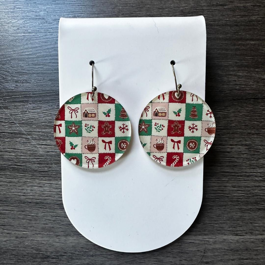 Christmas Earrings, Holiday Earrings, Christmas Accessories, Classic Christmas, Jewelry, Festive Earrings, Quilted, Cozy Holiday