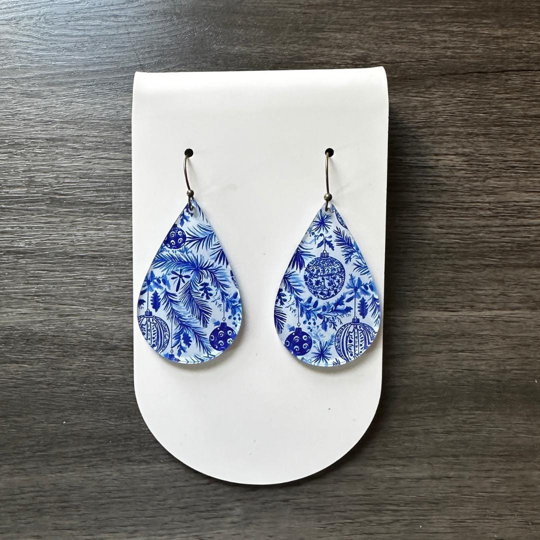 Chinoiserie Earrings, Christas Earrings, Ornaments, Bauble, Elegant Earrings, Holiday Accessories, Christmas Jewelry, Blue Christmas