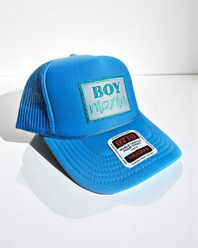 Boy Mama Trucker Hat, Blue Foam Snapback Hat, Embroidered Patch Mom Hat, Mom Life Cap for Her, Mother’s Day Gift Idea, Otto Mesh Trucker