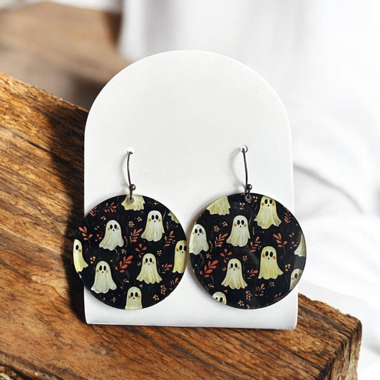 Ghost earrings, Halloween earrings, spooky dangle earrings, fall statement jewelry, lightweight acrylic earrings, haunted earrings