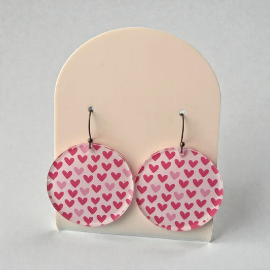 Valentine's Dangle Earrings, Pink Heart Earrings, Acrylic Earrings, Valentines Jewelry for Her, Girlfriend Gift, VDay Gift, Galentines Day