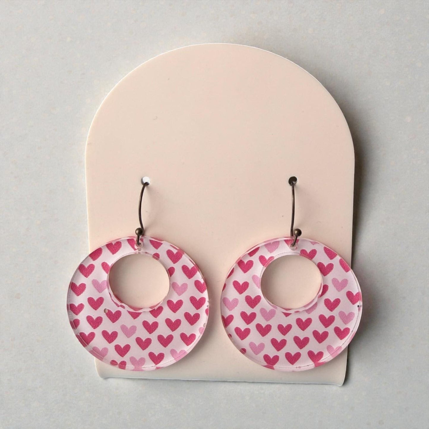 Valentine's Dangle Earrings, Pink Heart Earrings, Acrylic Earrings, Valentines Jewelry for Her, Girlfriend Gift, VDay Gift, Galentines Day