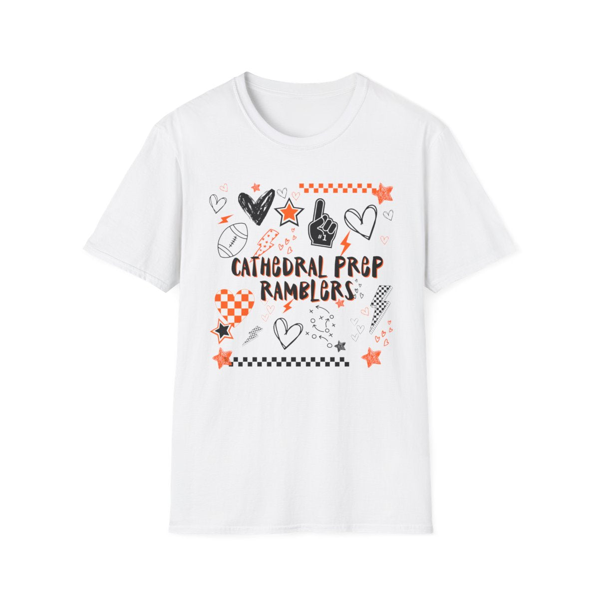 Cathedral Prep Ramblers Spirit Shirt | Retro Coquette Football Tee | Orange & Black School Pride Shirt | Gildan Softstyle 64000