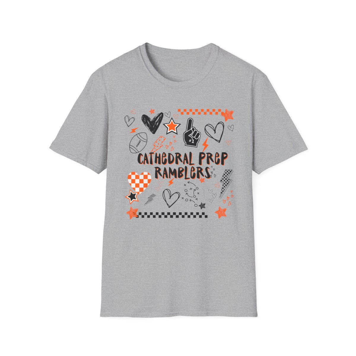 Cathedral Prep Ramblers Spirit Shirt | Retro Coquette Football Tee | Orange & Black School Pride Shirt | Gildan Softstyle 64000