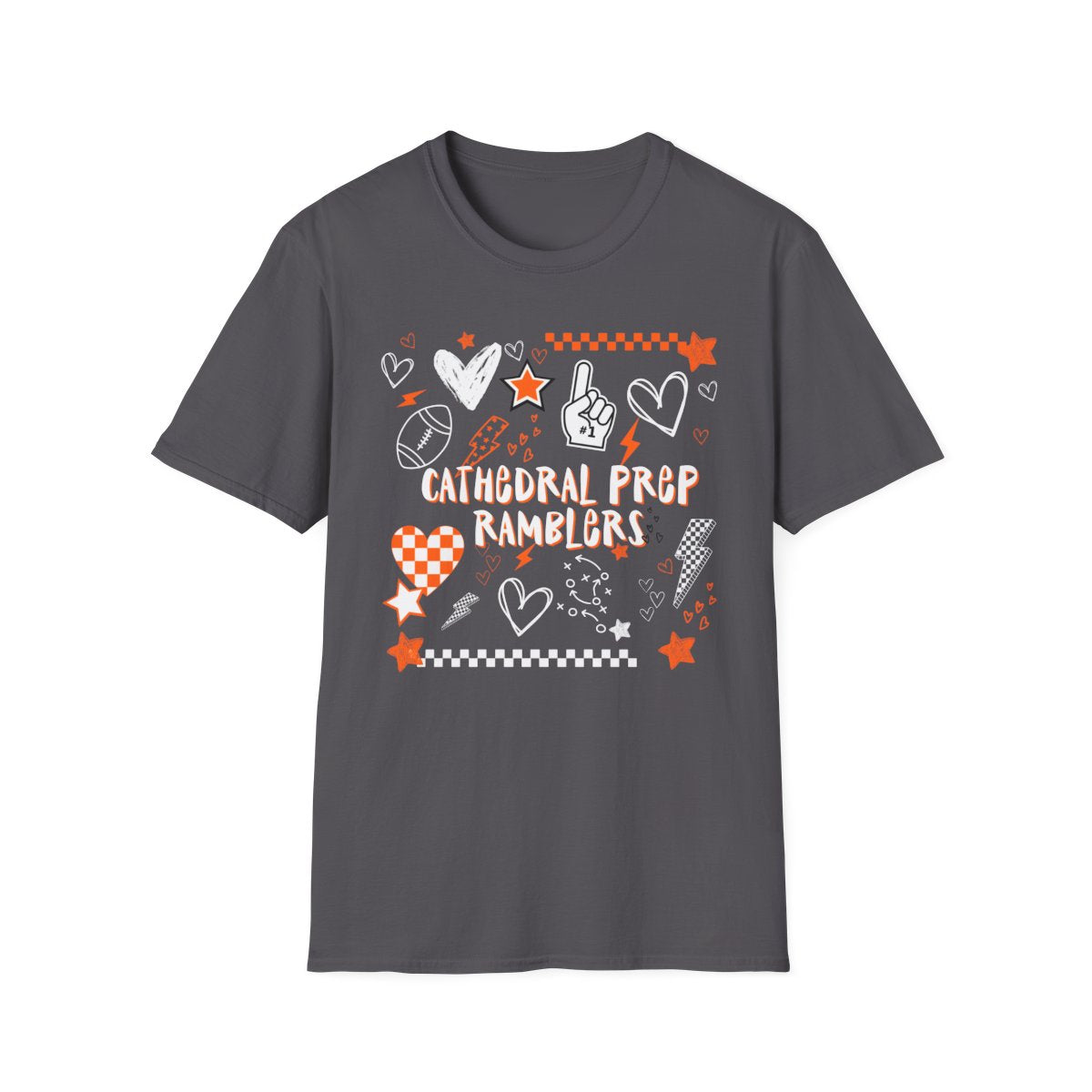 Cathedral Prep Ramblers Spirit Shirt | Retro Coquette Football Tee | Orange & Black School Pride Shirt | Gildan Softstyle 64000