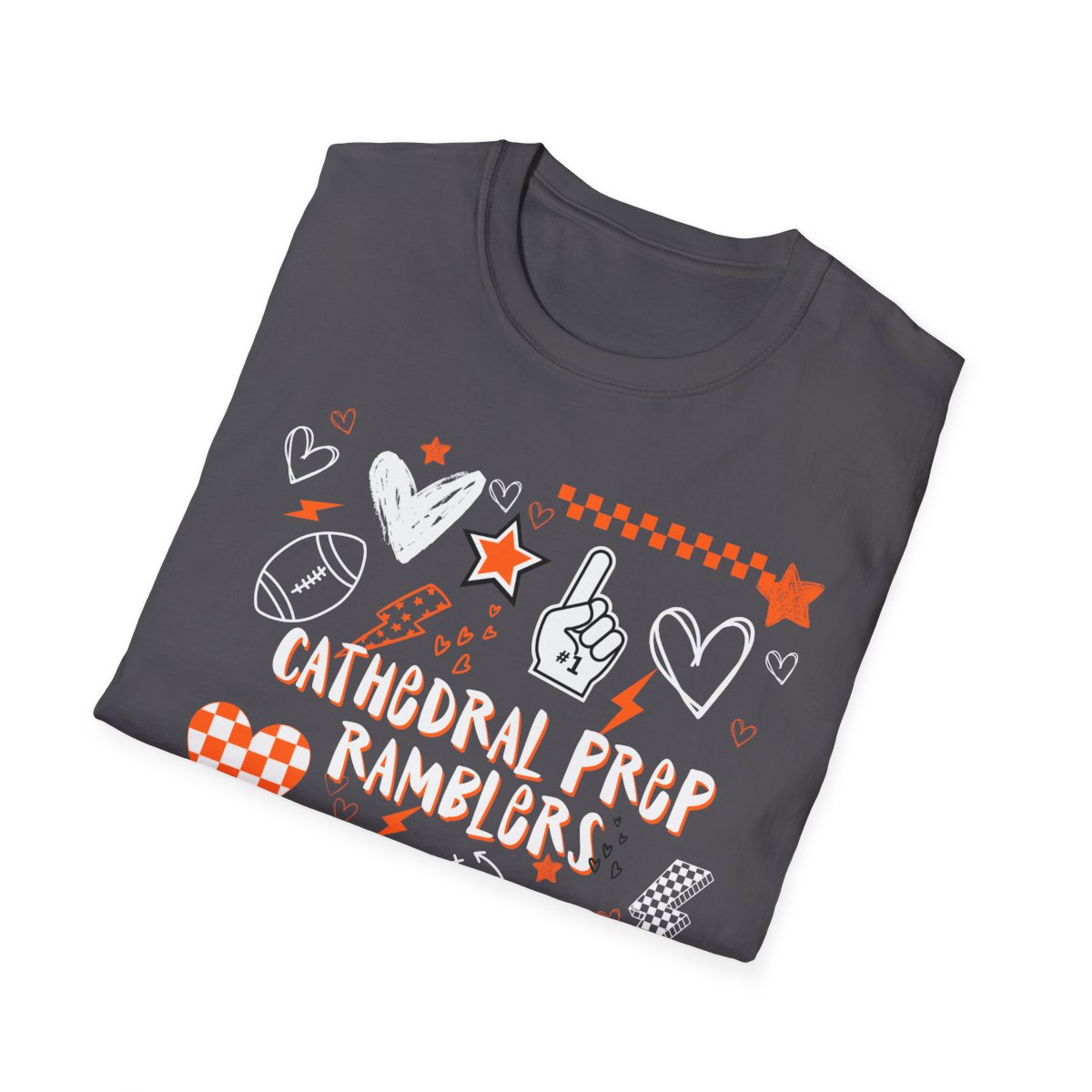 Cathedral Prep Ramblers Spirit Shirt | Retro Coquette Football Tee | Orange & Black School Pride Shirt | Gildan Softstyle 64000