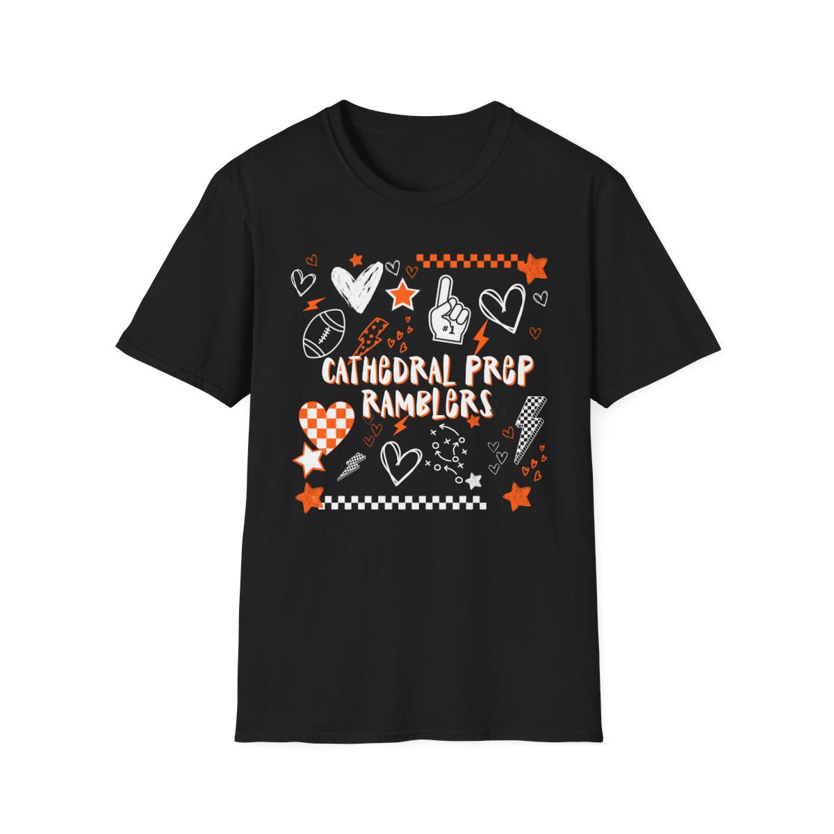 Cathedral Prep Ramblers Spirit Shirt | Retro Coquette Football Tee | Orange & Black School Pride Shirt | Gildan Softstyle 64000
