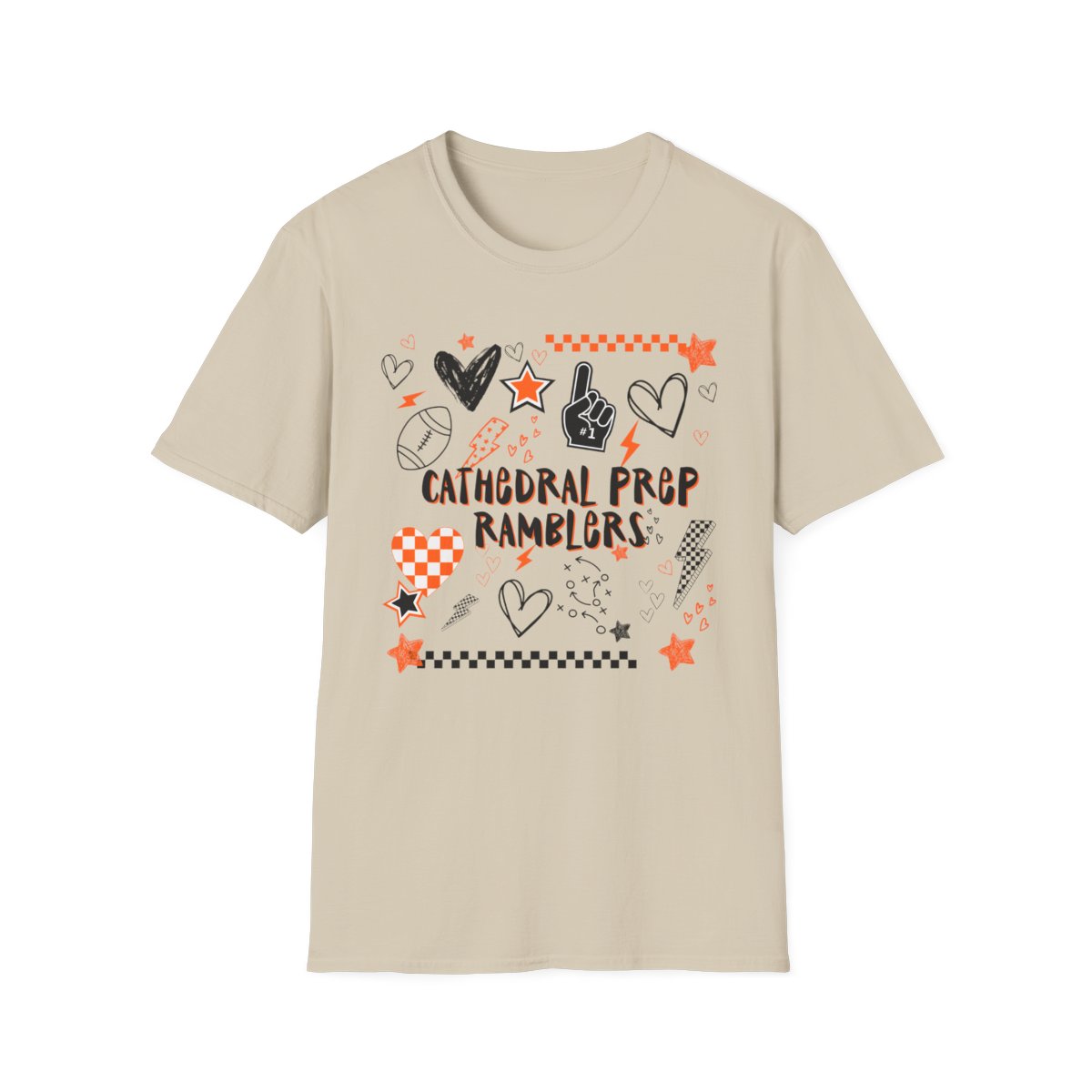 Cathedral Prep Ramblers Spirit Shirt | Retro Coquette Football Tee | Orange & Black School Pride Shirt | Gildan Softstyle 64000